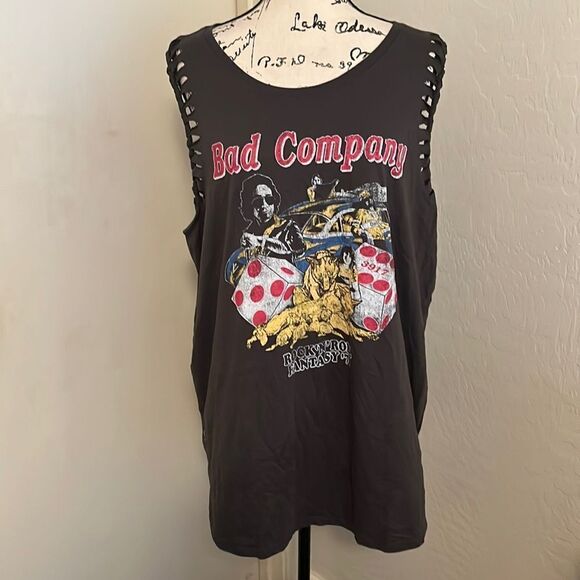 Torrid Bad Company Faded Black Distressed Graphic Tank Top Contemporary Boho - Picture 5 of 14